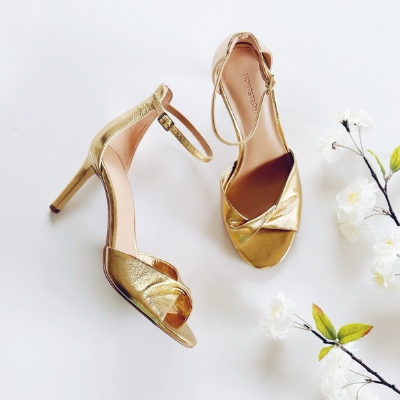 Nordstrom Anders Lea Ankle Strap Sandal Gold Metallic - Picture 1 of 9